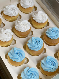 White & Pale Blue Rosette Cupcakes