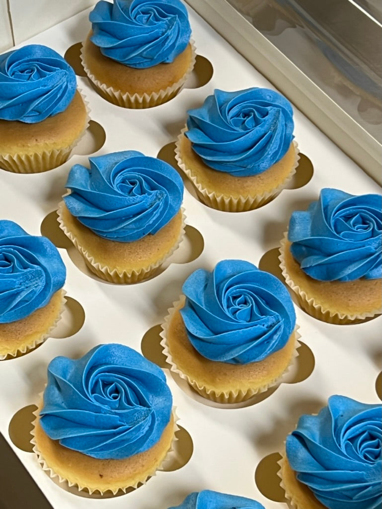 Sky Blue Rosette Cupcakes