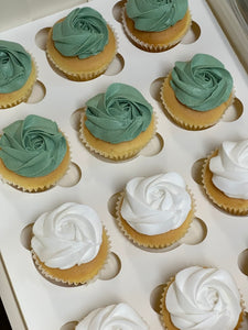 White & Sage Rosette Cupcakes